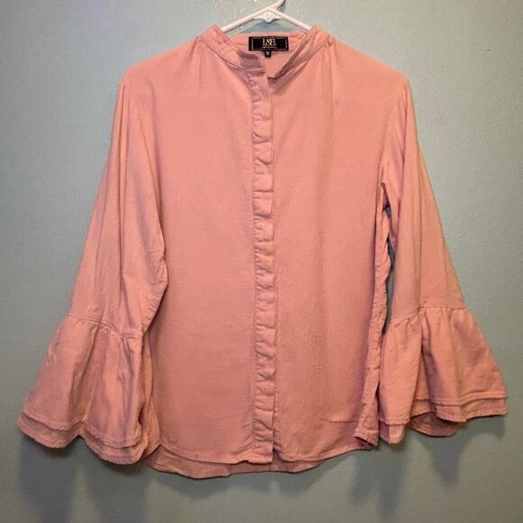 Lucky & Blessed Tops - L&B Lucky & Blessed Pink Bell Sleeve Blouse Women’s Medium – Flowy Ruffle Top